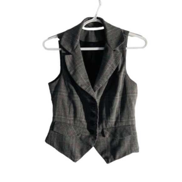 🩶Le Château Small Grey Burgundy Plaid Vest🩶 - Picture 1 of 7